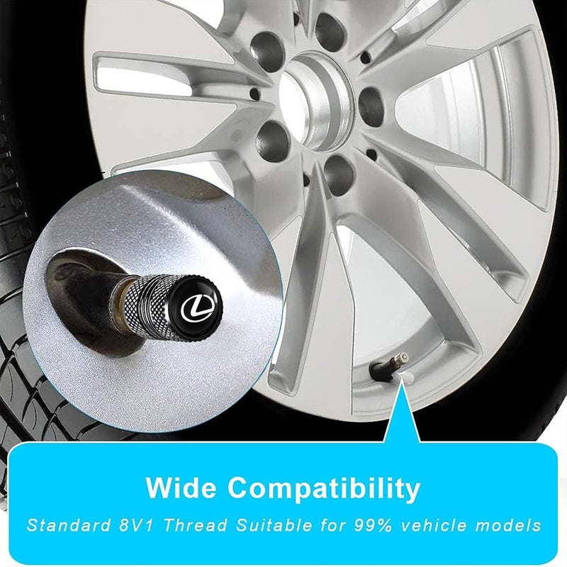 XIGRALUCK Tire Valve Stem Cap for Lexus Metal Tire Stem Cover with Belt O-Ring Air caps Sports Accessories 4 Pieces (Black) - Image 3